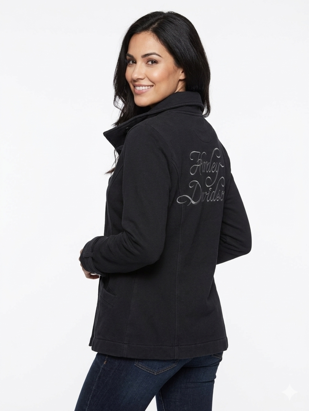 Harley-Davidson Embroidered Fleece Faded Black Pea Coat - XL